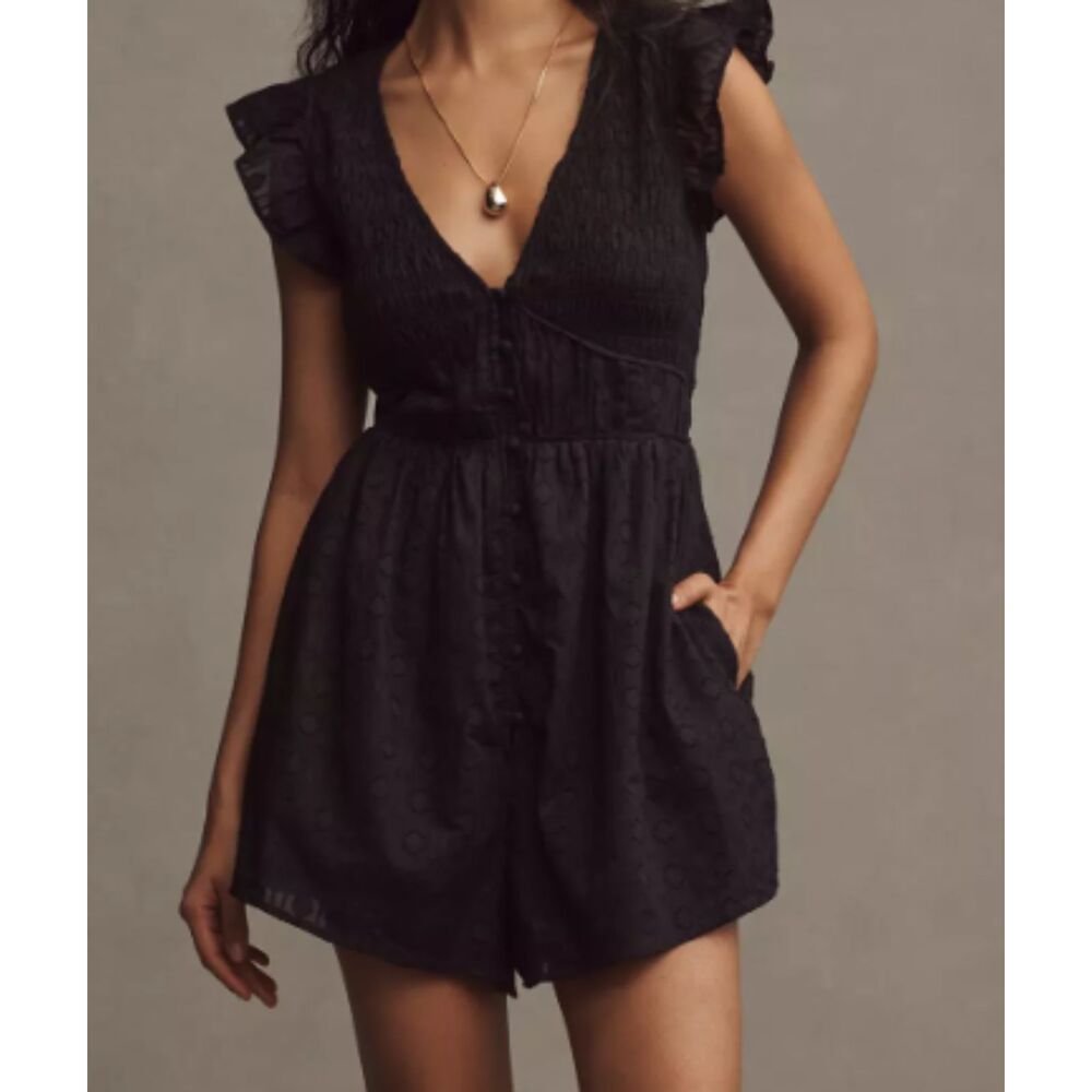 Anthropologie The Peregrine Mini Dress Size XL100% Cotton Black LBD